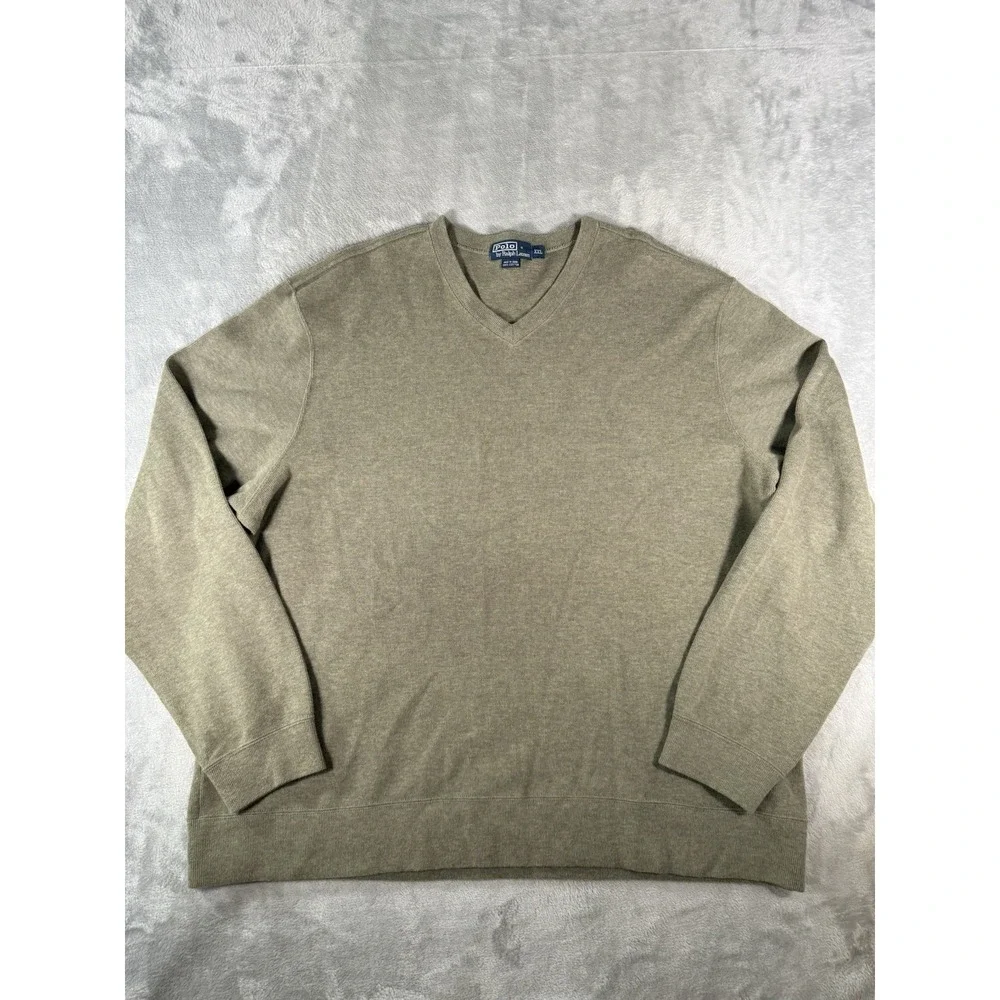 Polo Ralph Lauren Sweater Mens 2XL Brown V-Neck Pullover Pony